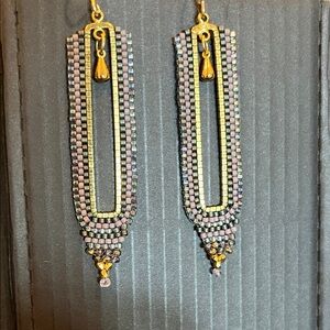 Elegant Gold and Purple Beaded Earrings